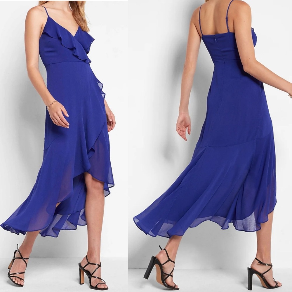 Express Chiffon Wrap Hi-Lo Maxi Dress in Summer Blue S